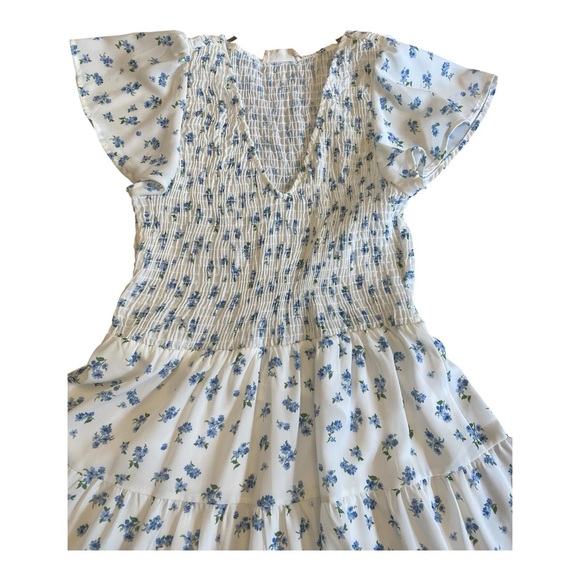Altar’d State “Sydney” dress white with blue flowers. Skirt is fully lined sz M - Picture 2 of 9